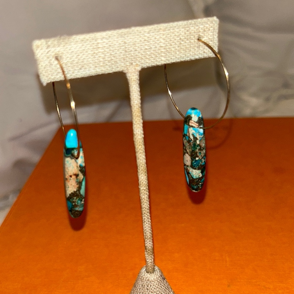 Vintage Turquoise Jasper Hoop Earrings!